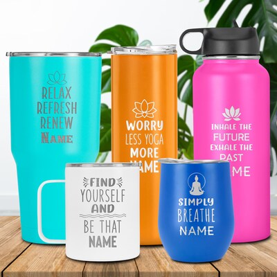 Personalized Yoga Tumbler, Yoga Lover Travel Mug, Laser Engraved Drinkware, Custom Yoga Gift, Double Insulated Coffee Cup, Meditation Gift - image1